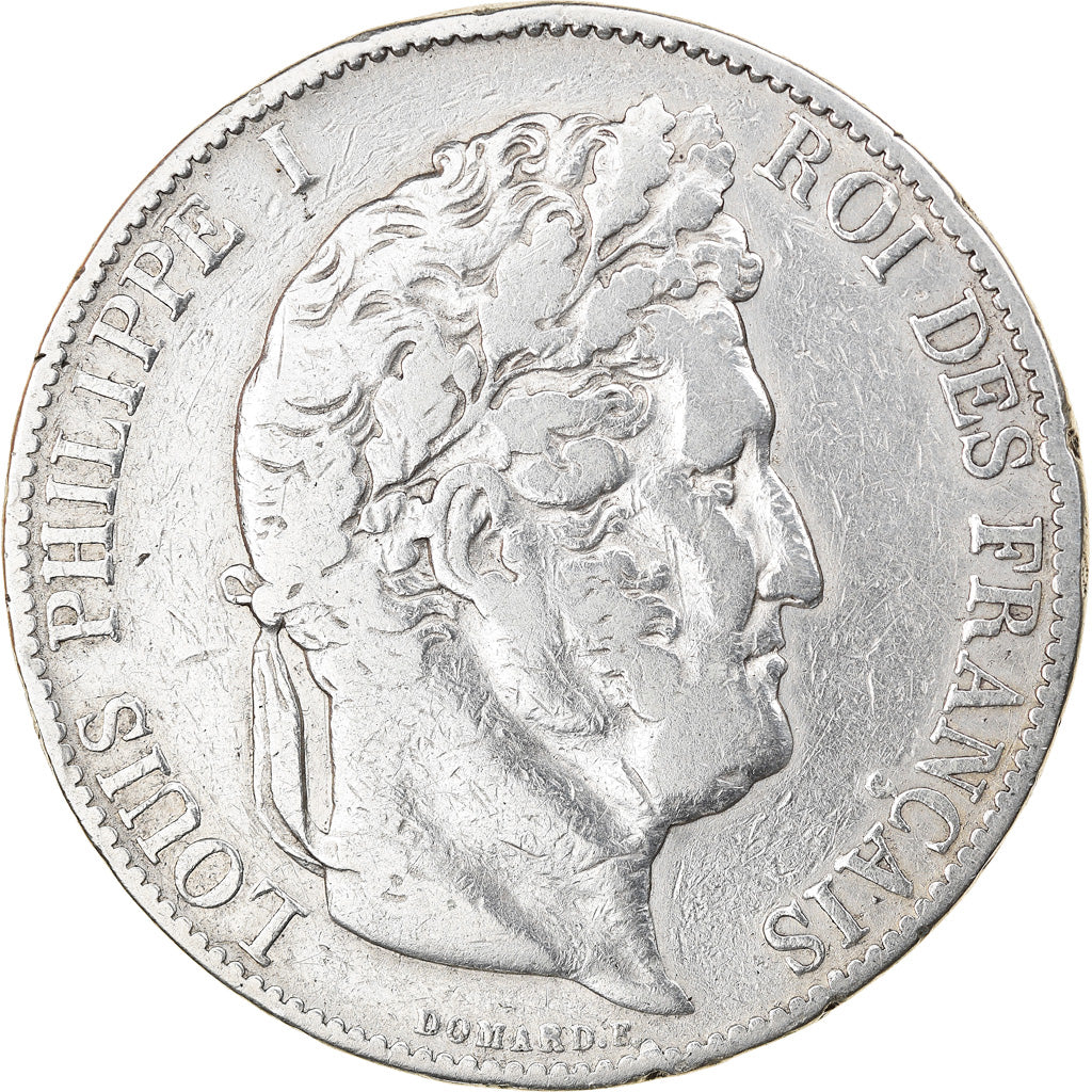 Moneda, Francia, Louis-Philippe, 5 Francs, 1844, Paris, BC+, Plata, KM:749.1