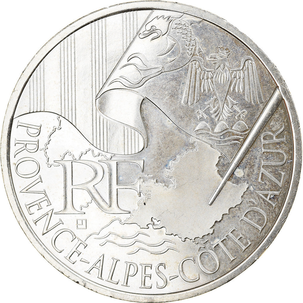 France, 10 Euro, Provence-Alpes-Cote d'Azur, 2010, Paris, AU(55-58), Silver
