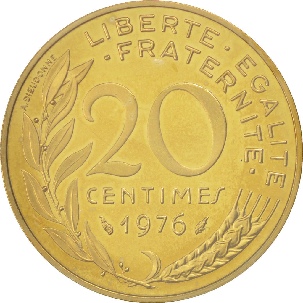 Moneta, Francia, 20 Centimes, 1976, FDC, Alluminio-bronzo, KM:P548