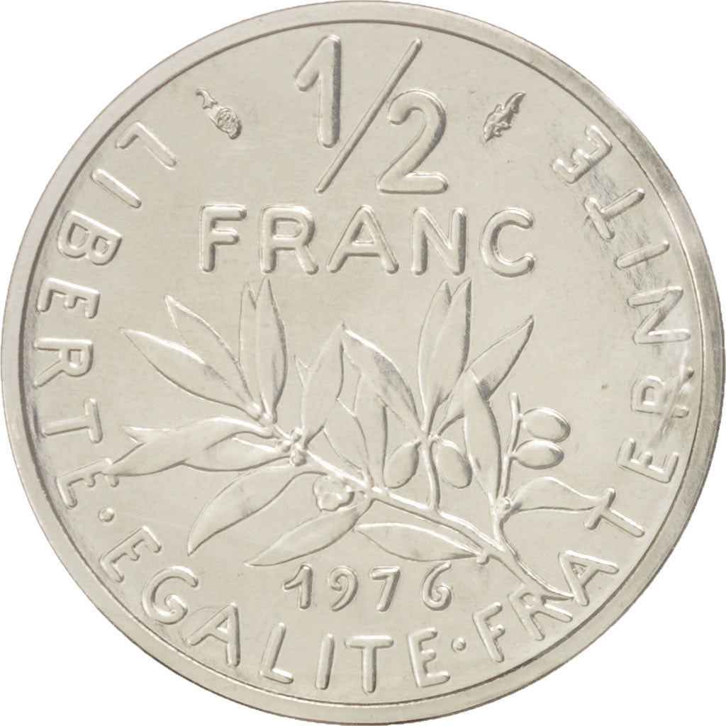 Coin, France, 1/2 Franc, 1976, MS(65-70), Nickel, KM:P551, Gadoury:91.P1