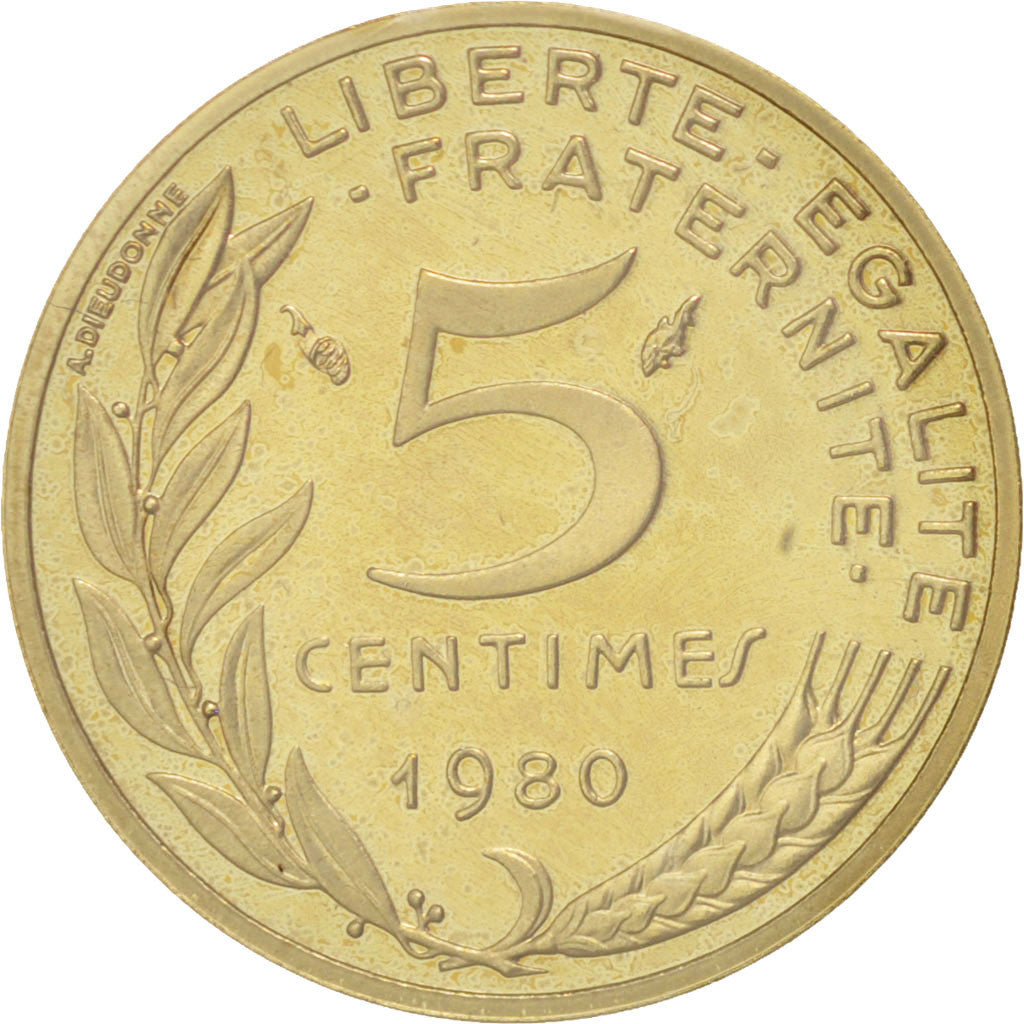Moneta, Francia, 5 Centimes, 1980, FDC, Alluminio-bronzo, KM:P656, Gadoury:22.P1