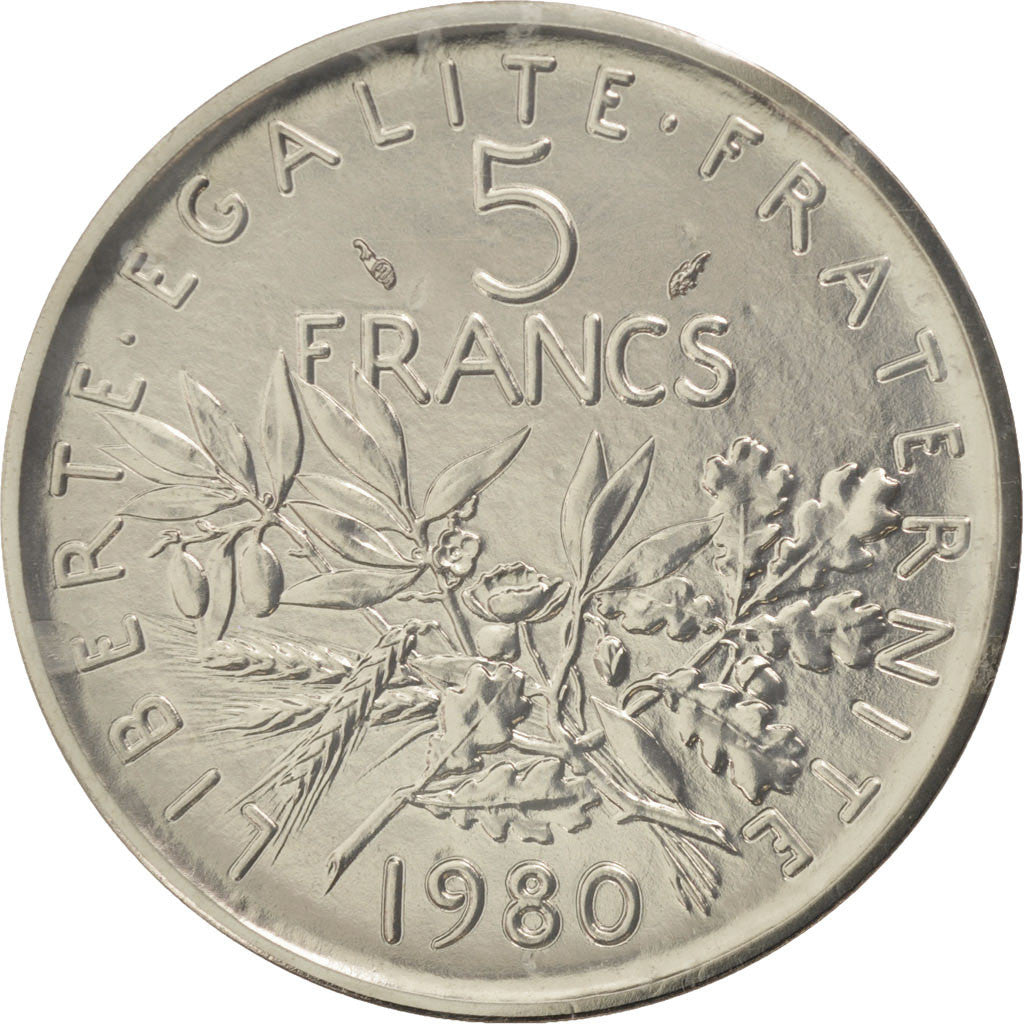 Moneta, Francia, 5 Francs, 1980, FDC, Nichel placcato rame-nichel, KM:P674