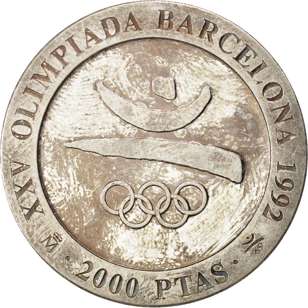 Coin, Spain, Juan Carlos I, 2000 Pesetas, 1990, AU(55-58), Silver, KM:859
