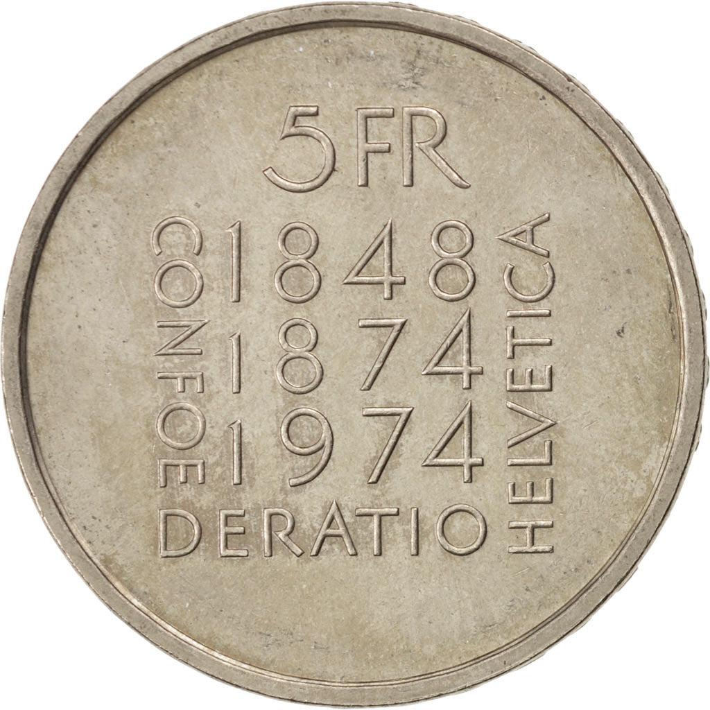 Münze, Schweiz, 5 Francs, 1974, VZ, Copper-nickel, KM:52