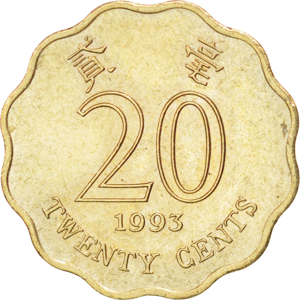 Coin, Hong Kong, Elizabeth II, 20 Cents, 1993, MS(63), Nickel-brass, KM:67