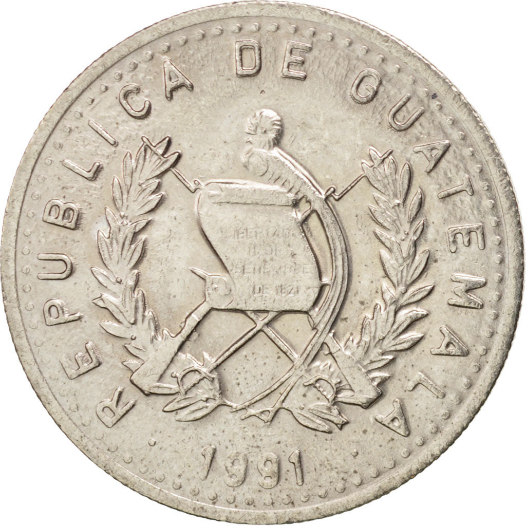 Coin, Guatemala, 10 Centavos, 1991, MS(60-62), Copper-nickel, KM:277.5