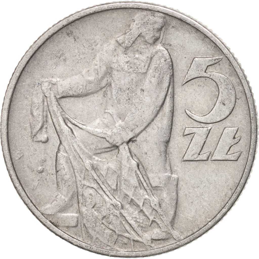 Coin, Poland, 5 Zlotych, 1974, EF(40-45), Aluminum, KM:47