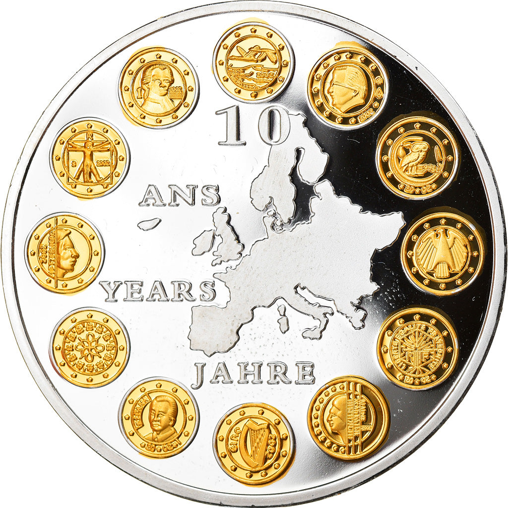 France, Medal, 10 ans de l'Euro, Politics, Society, War, MS(65-70), Copper
