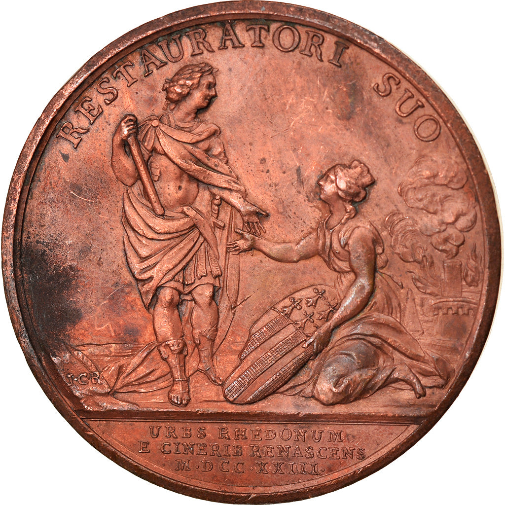 France, Medal, Louis XV, Rétablissement de la Ville de Rennes, History, 1723