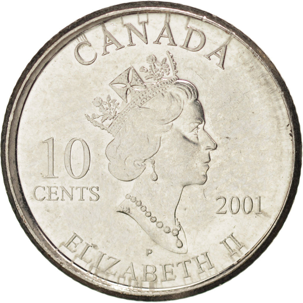 Coin, Canada, Elizabeth II, 10 Cents, 2001, MS(63), Nickel plated steel, KM:412