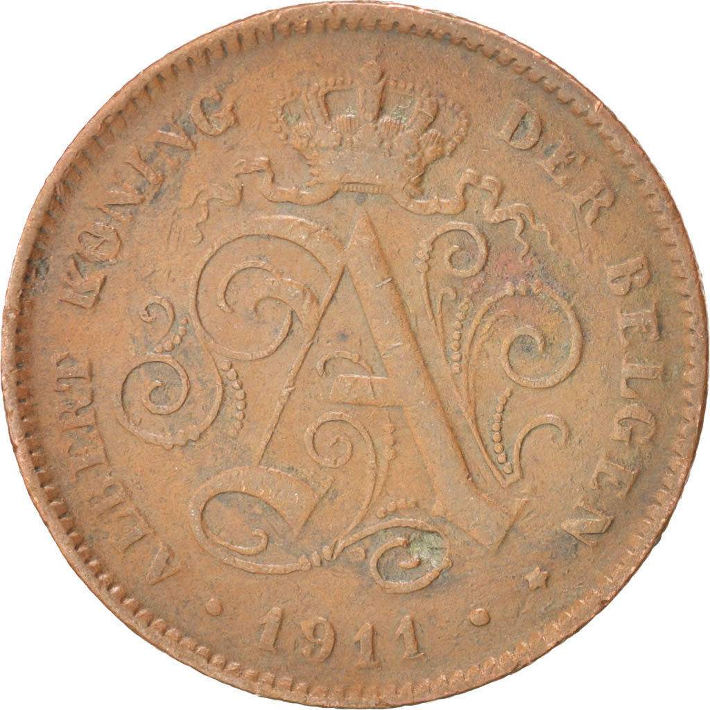 Moneta, Belgio, Albert I, 2 Centimes, 1911, BB, Rame, KM:65