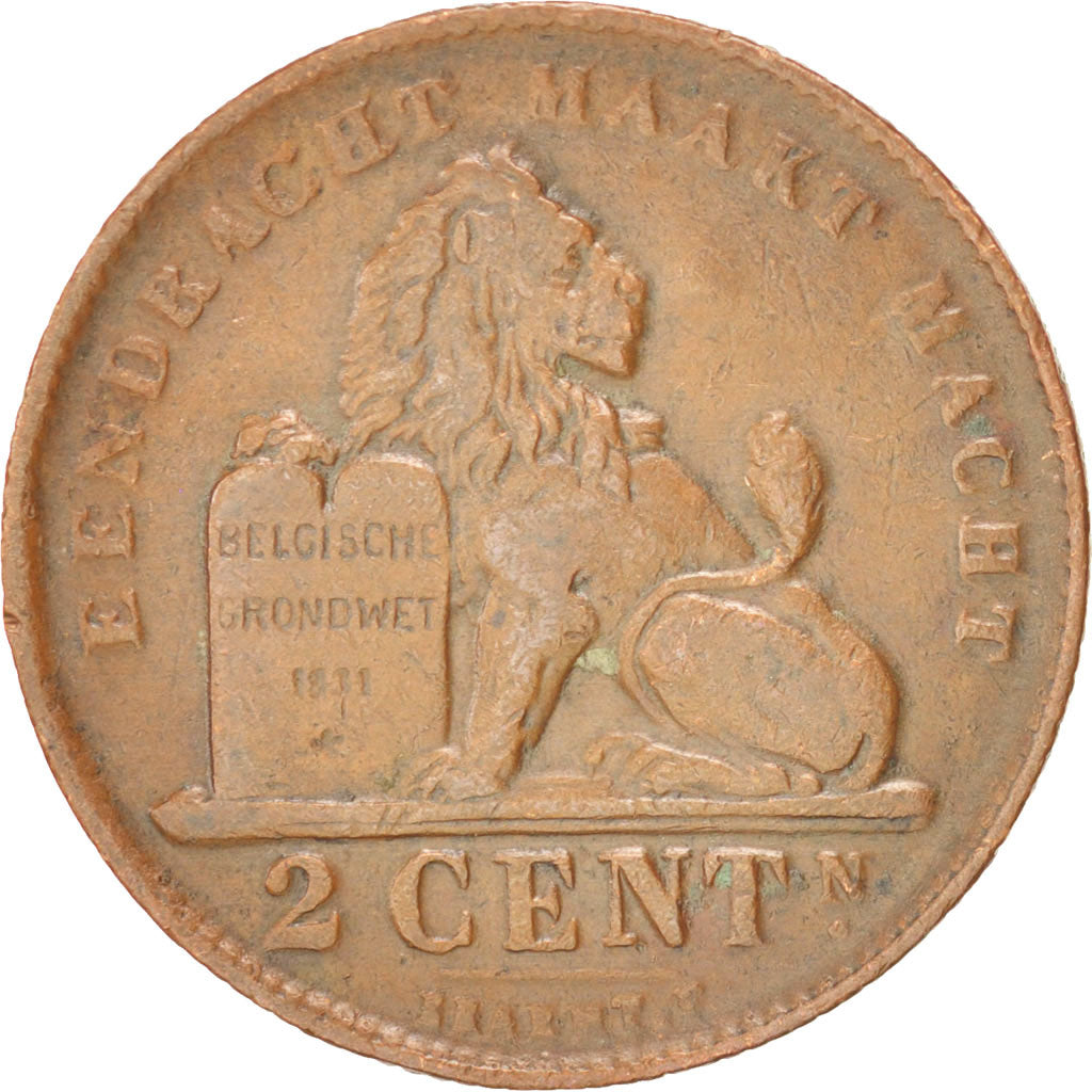 Moneta, Belgio, Albert I, 2 Centimes, 1911, BB, Rame, KM:65