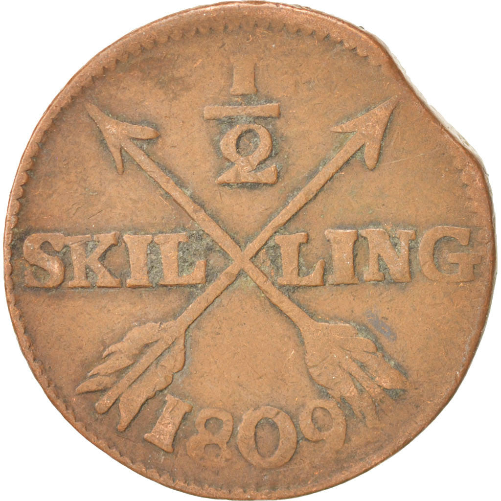 Coin, Sweden, Gustaf IV Adolf, 1/2 Skilling, 1809, VF(20-25), Copper, KM:565