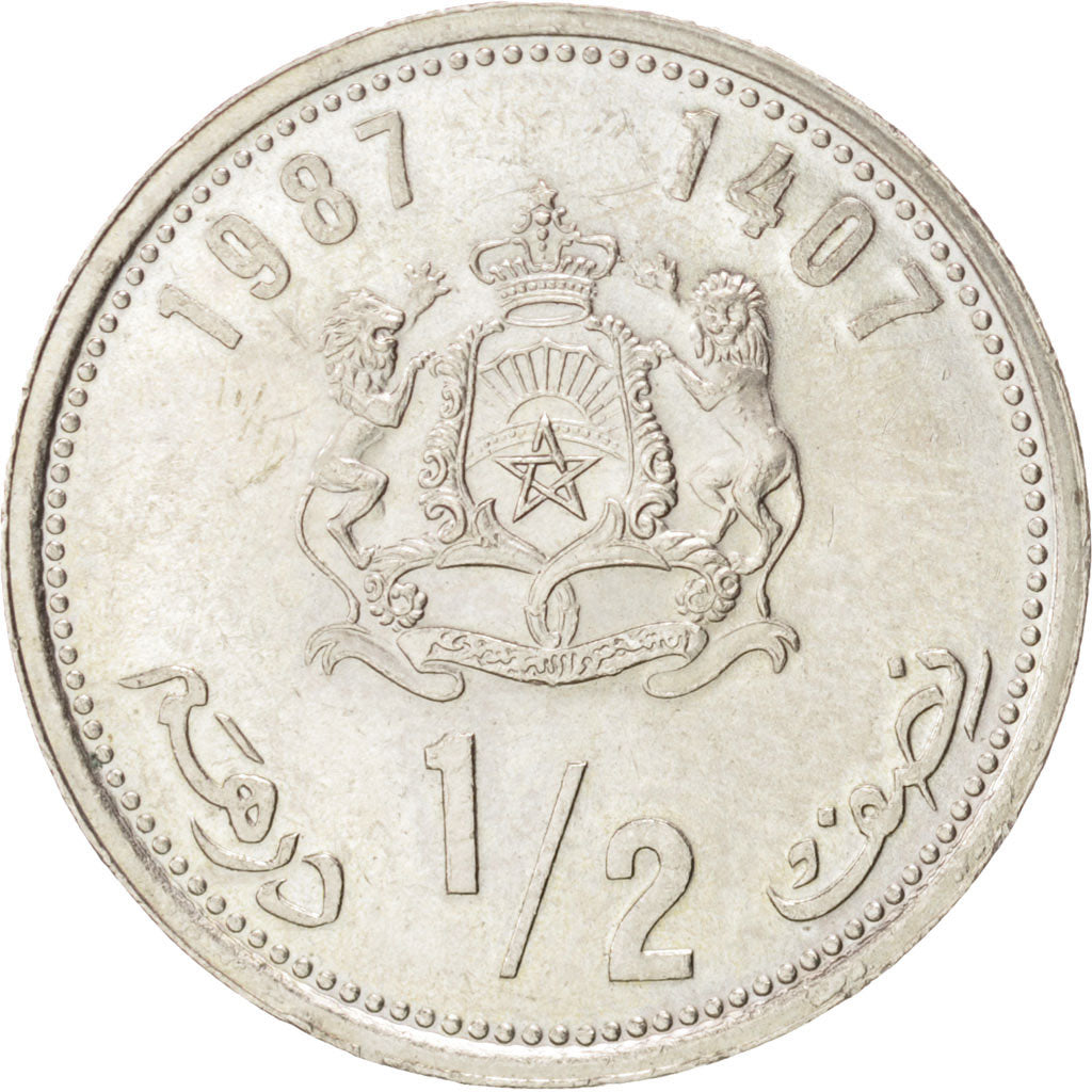 Moneda, Marruecos, al-Hassan II, 1/2 Dirham, 1987, SC, Cobre - níquel, KM:87