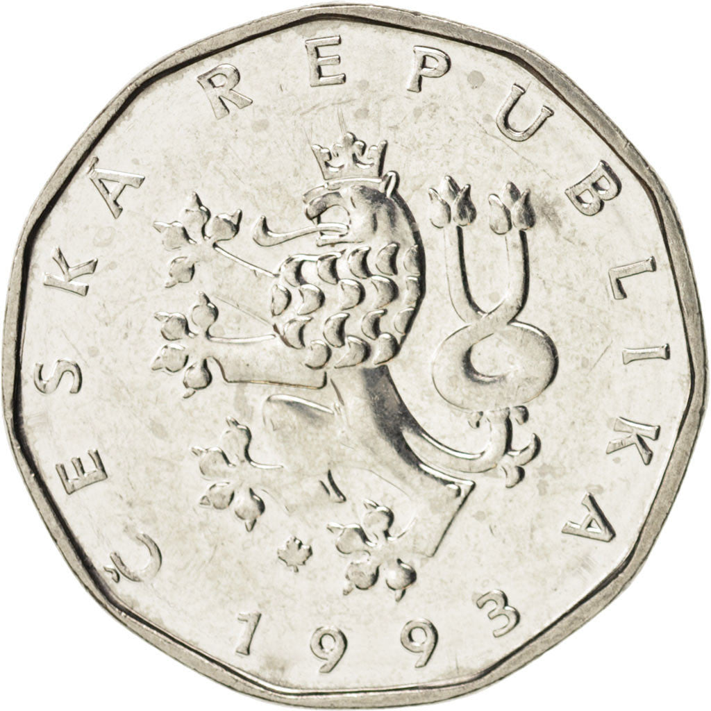 Coin, Czech Republic, 2 Koruny, 1993, MS(60-62), Nickel plated steel, KM:9