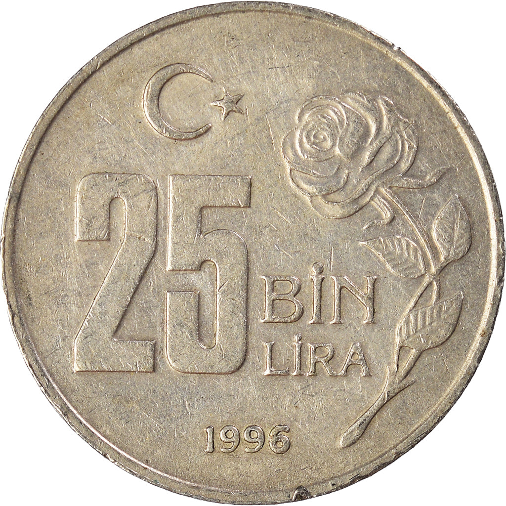 Moeda, Turquia, 25000 Lira, 25 Bin Lira, 1996
