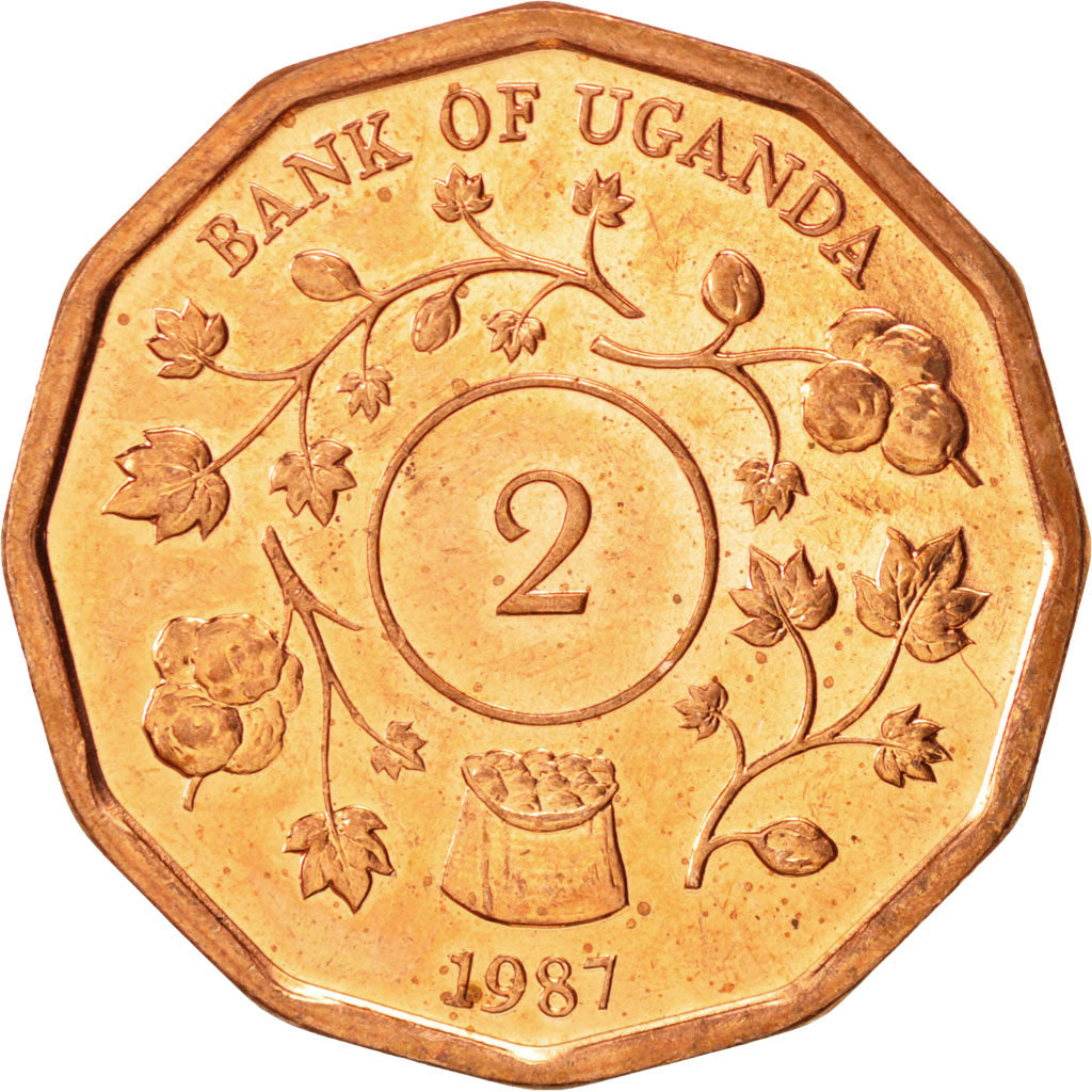 Coin, Uganda, 2 Shillings, 1987, MS(63), Copper Plated Steel, KM:28