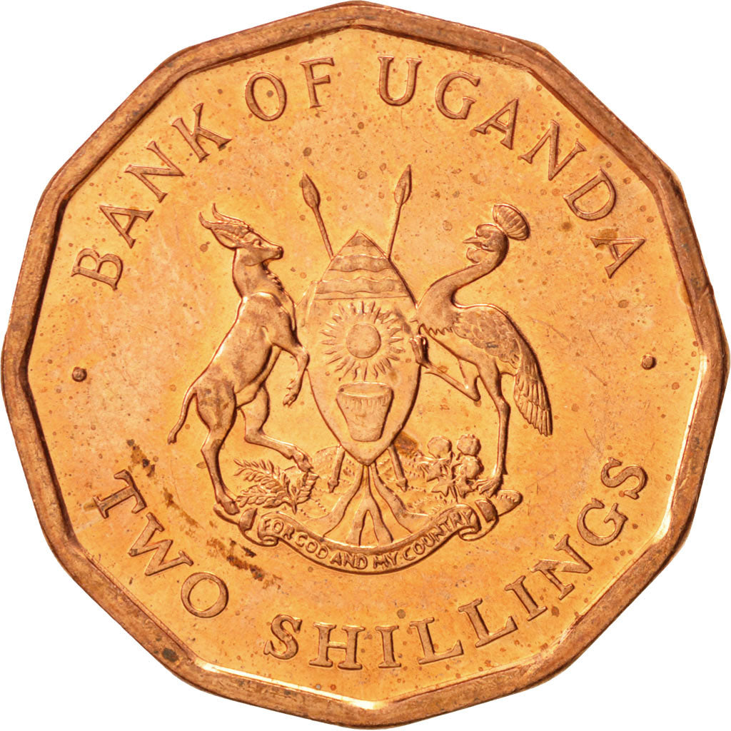 Coin, Uganda, 2 Shillings, 1987, MS(63), Copper Plated Steel, KM:28
