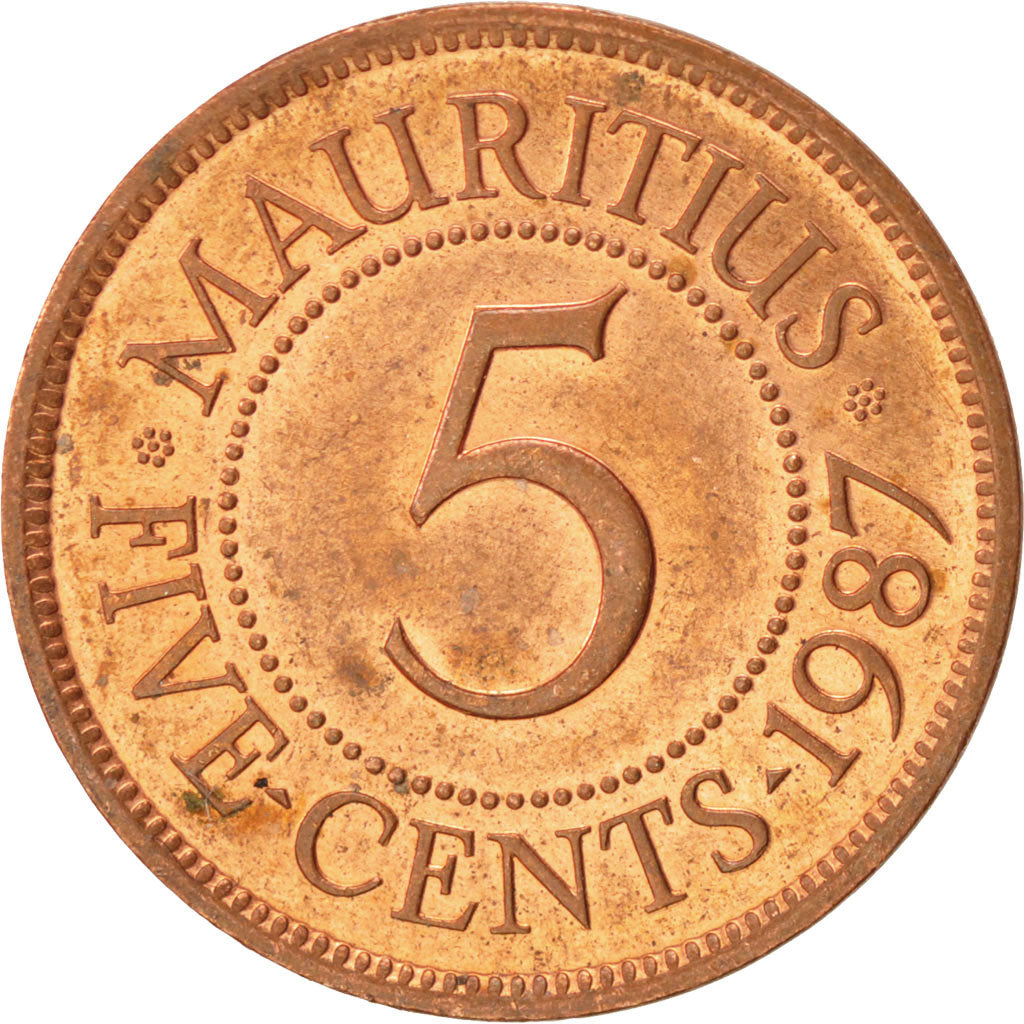 Coin, Mauritius, 5 Cents, 1987, MS(60-62), Copper Plated Steel, KM:52