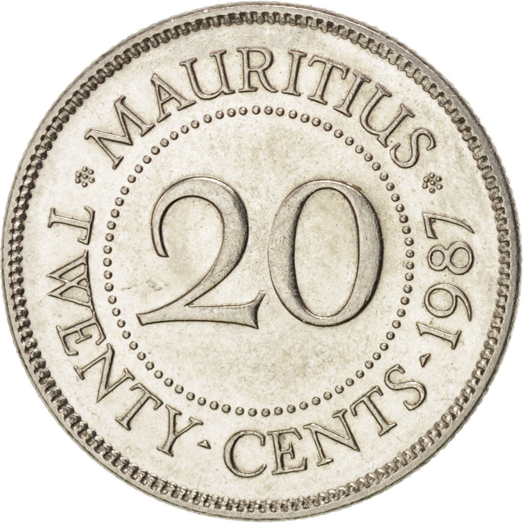 Moneta, Mauritius, 20 Cents, 1987, SPL, Acciaio placcato nichel, KM:53