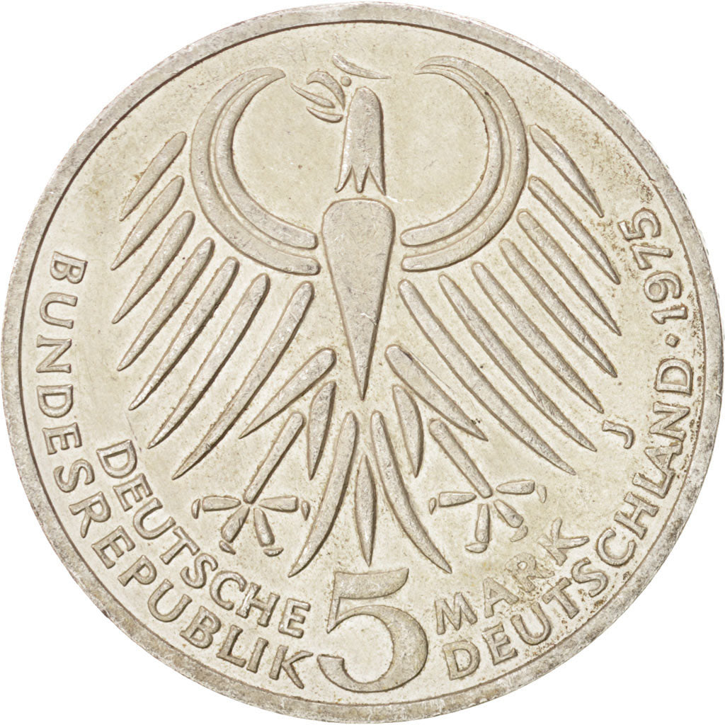 Münze, Bundesrepublik Deutschland, 5 Mark, 1975, Hamburg, Germany, VZ, Silber