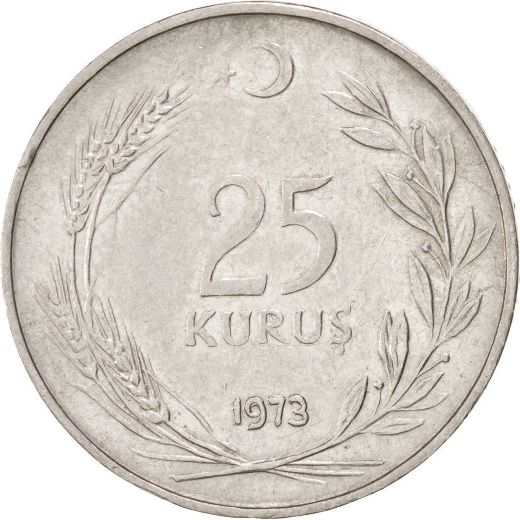 Coin, Turkey, 25 Kurus, 1973, AU(50-53), Stainless Steel, KM:892.3