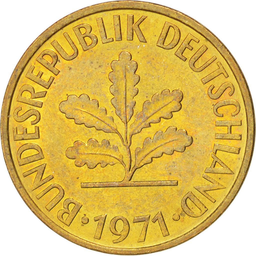 Coin, GERMANY - FEDERAL REPUBLIC, 10 Pfennig, 1971, Hambourg, AU(55-58), Brass