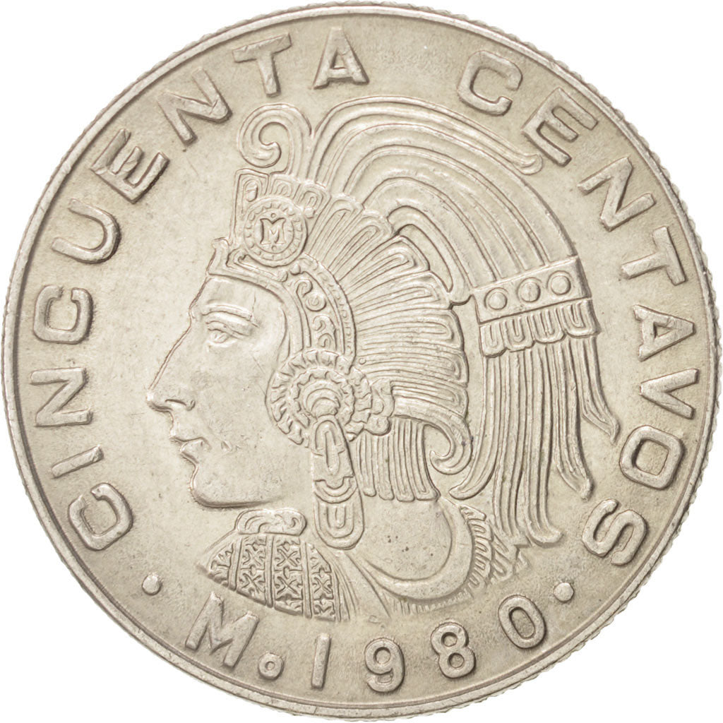 Moneta, Mexico, 50 Centavos, 1980, AU(55-58), Miedź-Nikiel, KM:452