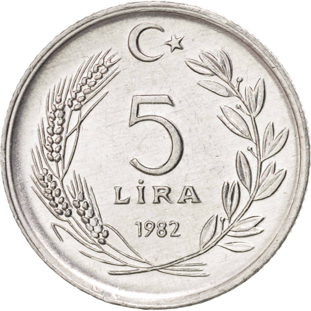 Coin, Turkey, 5 Lira, 1982, MS(63), Aluminum, KM:949.1