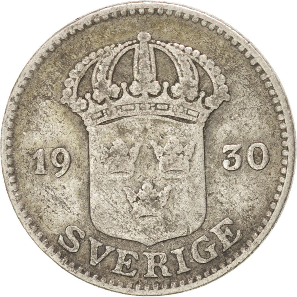Coin, Sweden, Gustaf V, 25 Öre, 1930, VF(30-35), Silver, KM:785