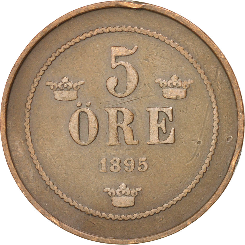Coin, Sweden, Oscar II, 5 Öre, 1895, EF(40-45), Bronze, KM:757