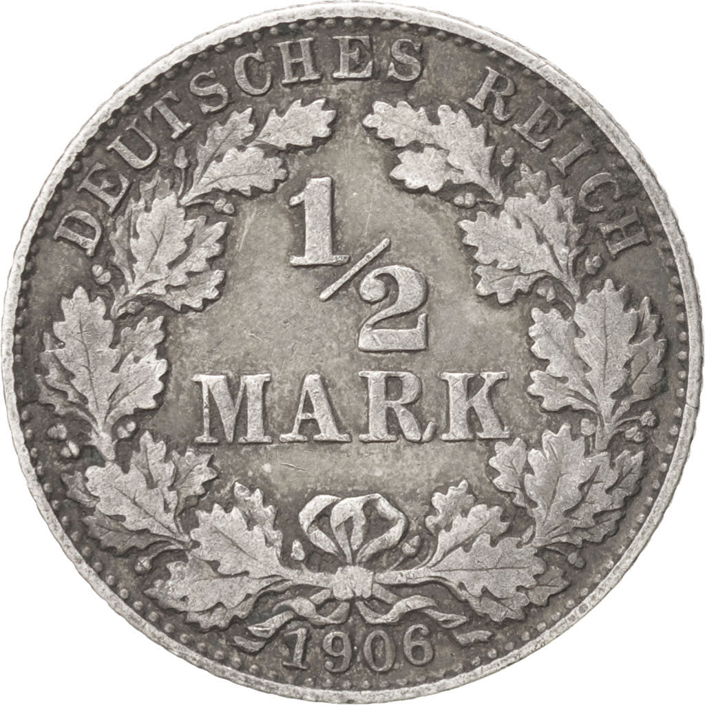 Moneda, ALEMANIA - IMPERIO, 1/2 Mark, 1906, Munich, MBC, Plata, KM:17