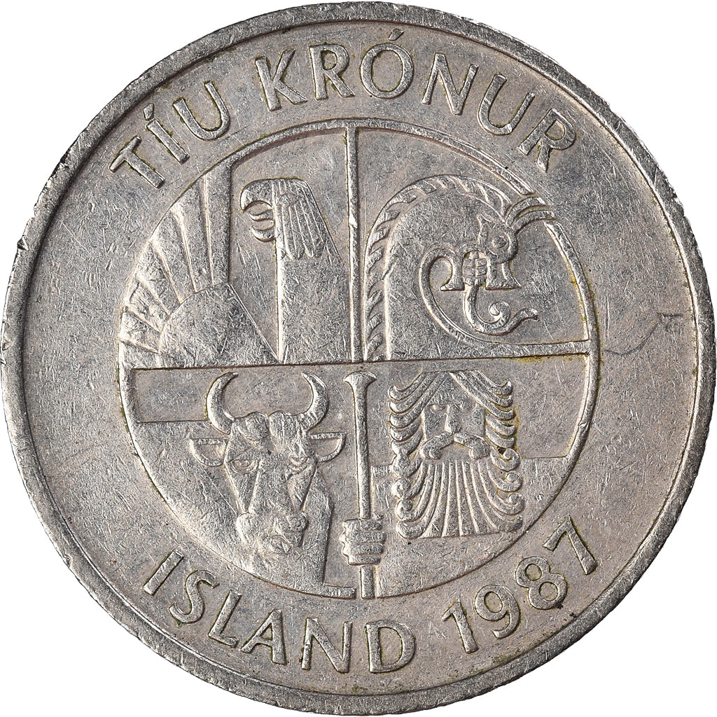 Moneta, Islandia, 10 Kronur, 1987