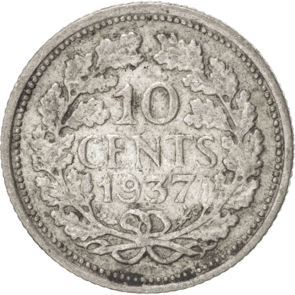 Coin, Netherlands, Wilhelmina I, 10 Cents, 1937, EF(40-45), Silver, KM:163