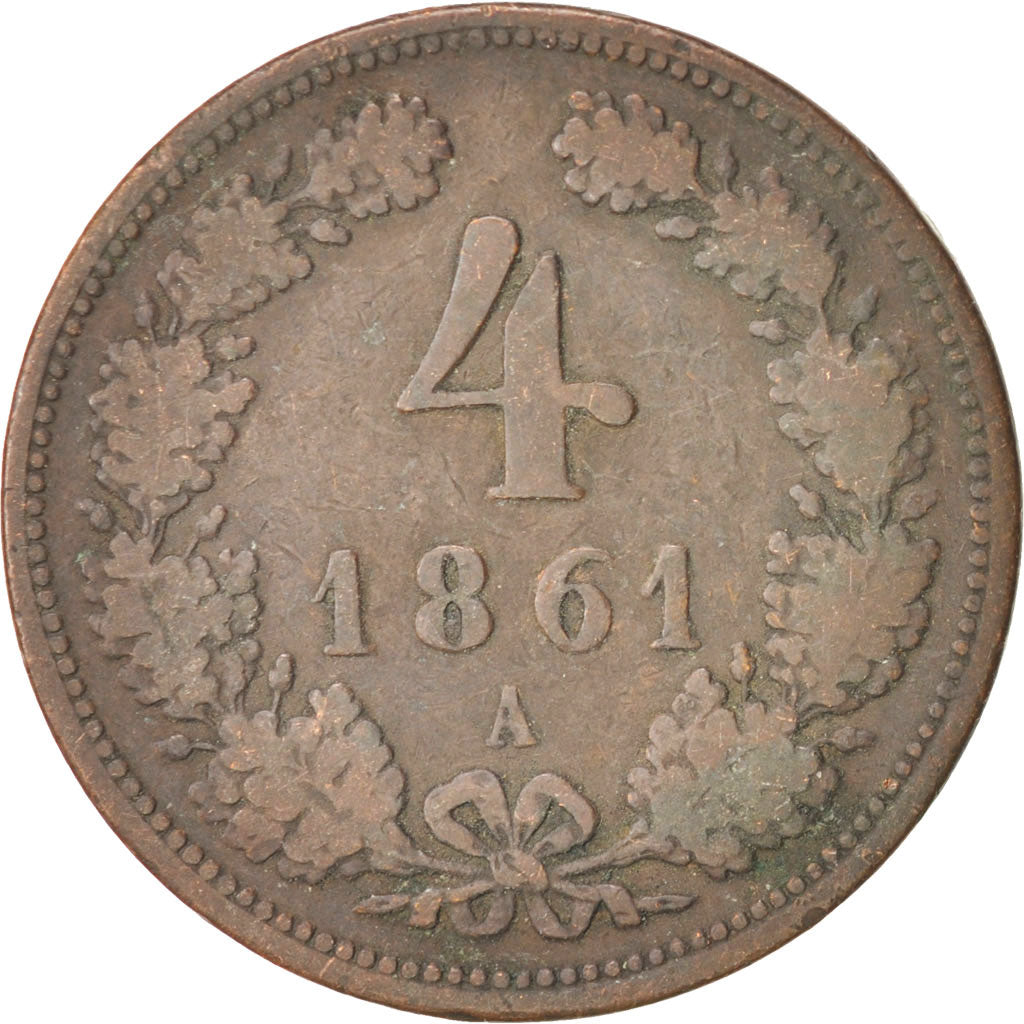 Coin, Austria, Franz Joseph I, 4 Kreuzer, 1861, VF(20-25), Copper, KM:2194