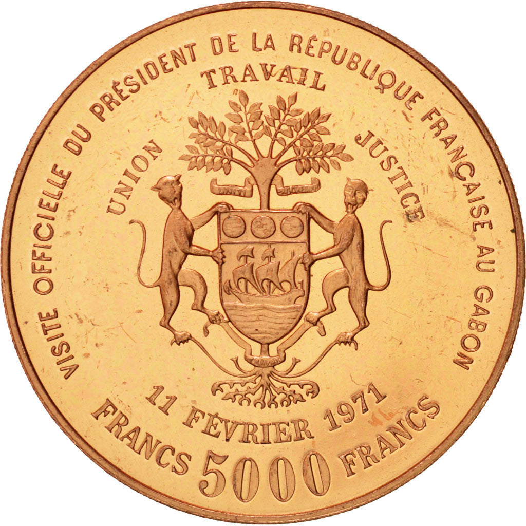 Moneta, Gabon, 5000 Francs, 1971, Paris, AU(55-58), Miedź-Aluminum-Nikiel