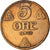 Moneda, Noruega, Haakon VII, 5 Öre, 1940, Kongsberg, MBC, Bronce, KM:368