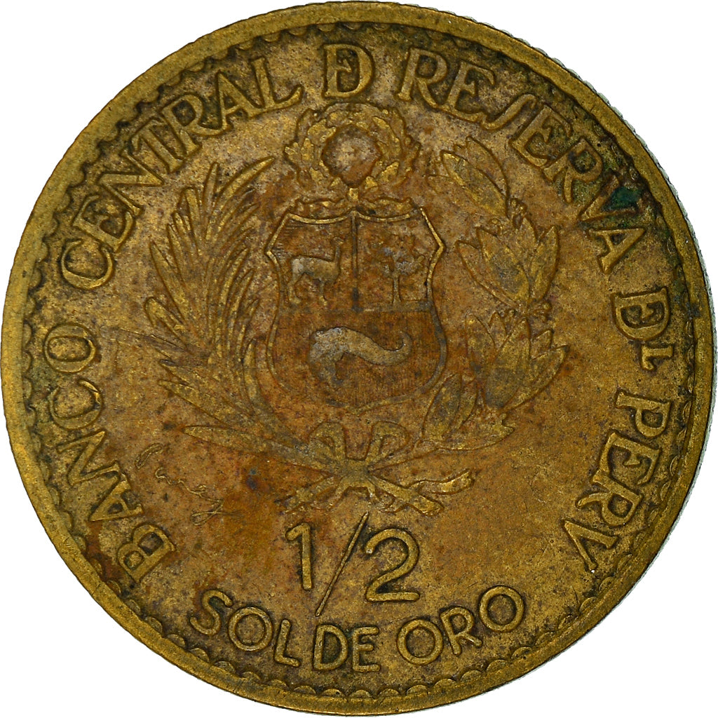 Moneda, Perú, 1/2 Sol, 1965, BC+, Latón, KM:239