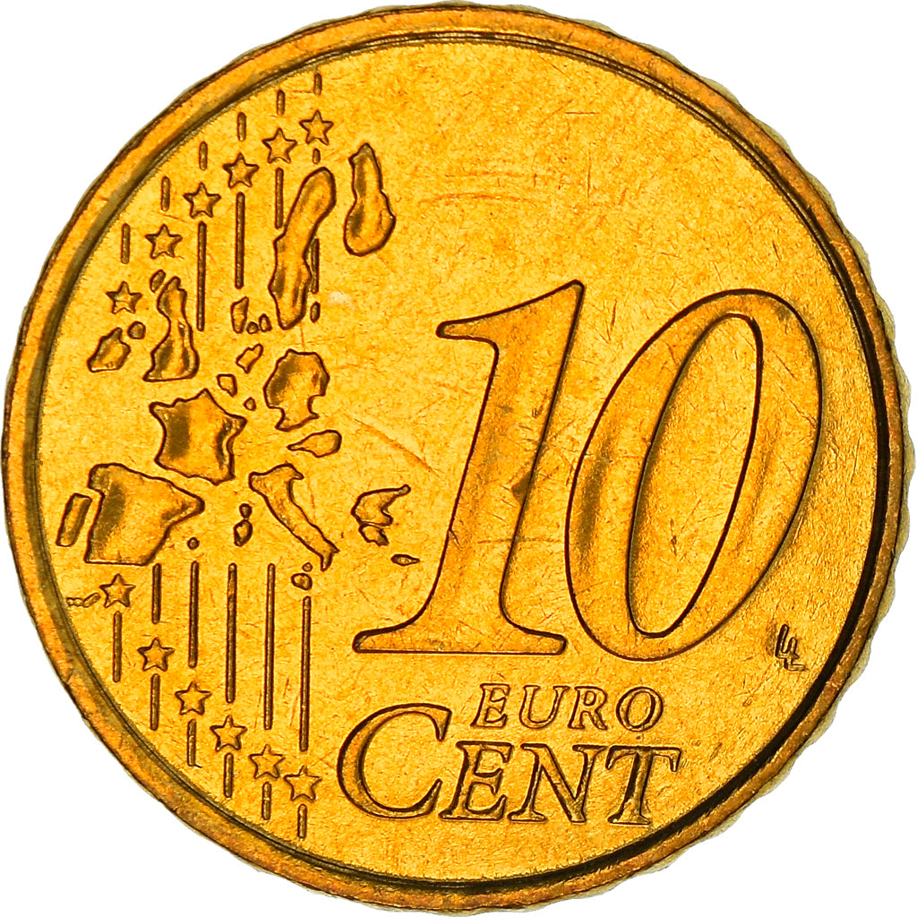 Monaco, 10 Euro Cent, 2001, Paris, MS(63), Brass, KM:170