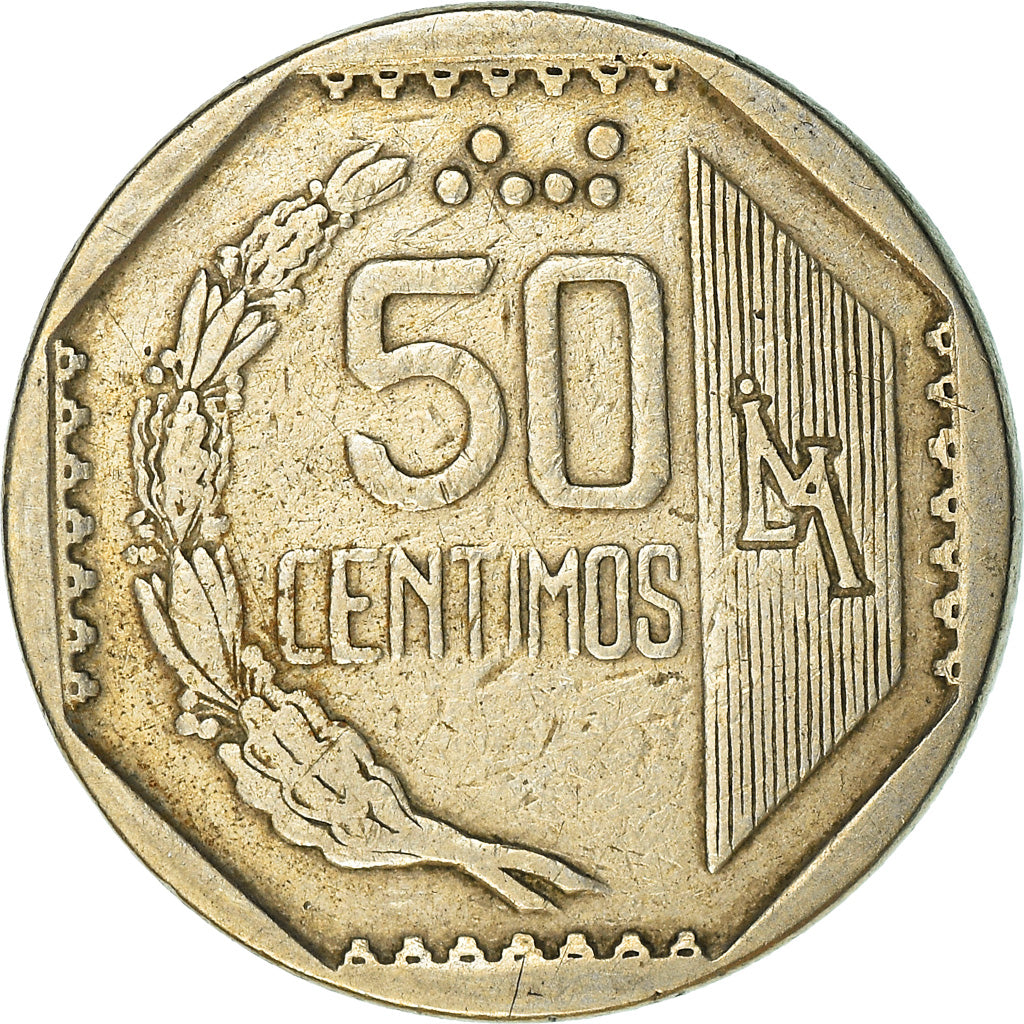 Moneda, Perú, 50 Centimos, 1994, Lima, MBC, Cobre - níquel - cinc, KM:307.1
