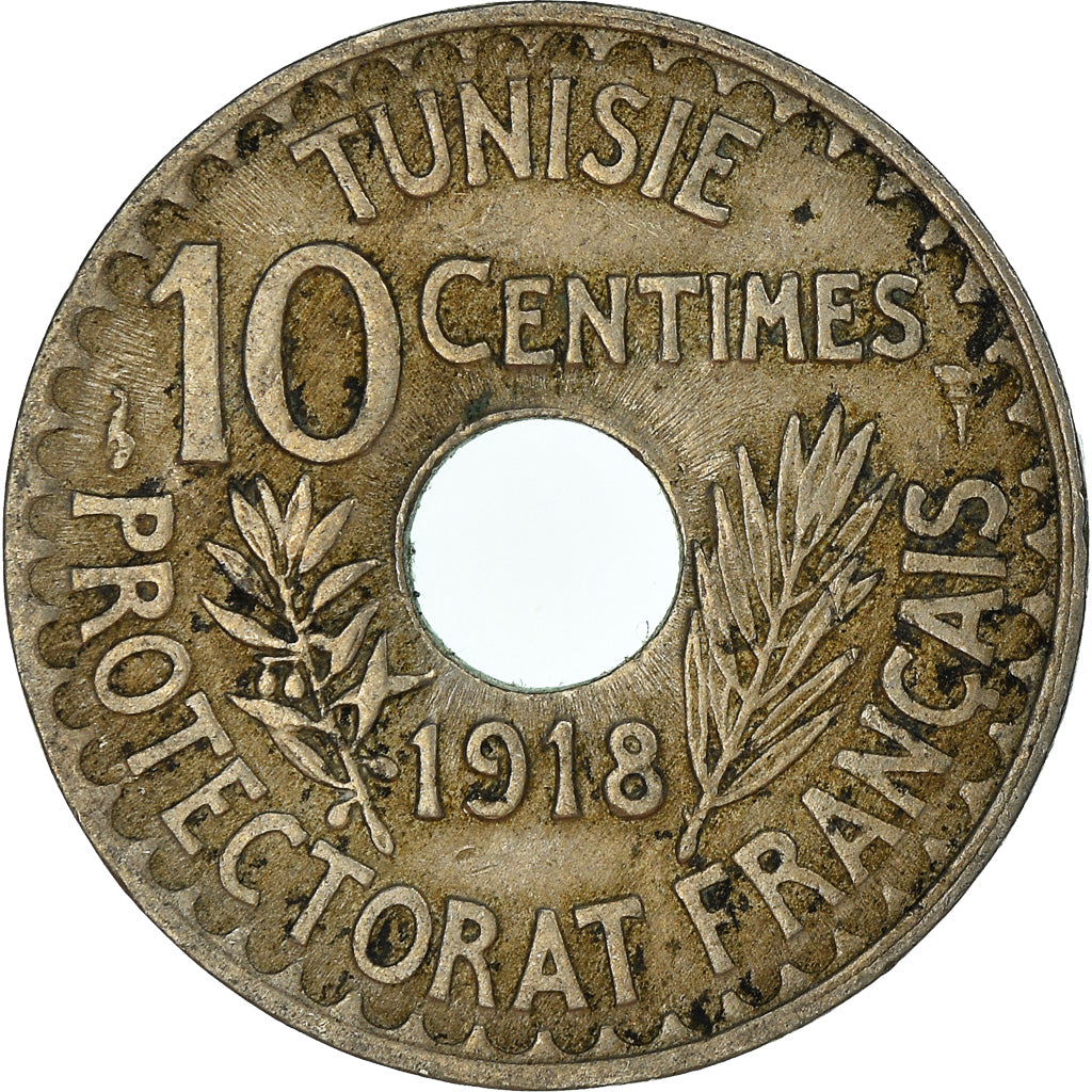 Moeda, Tunísia, 10 Centimes, 1918