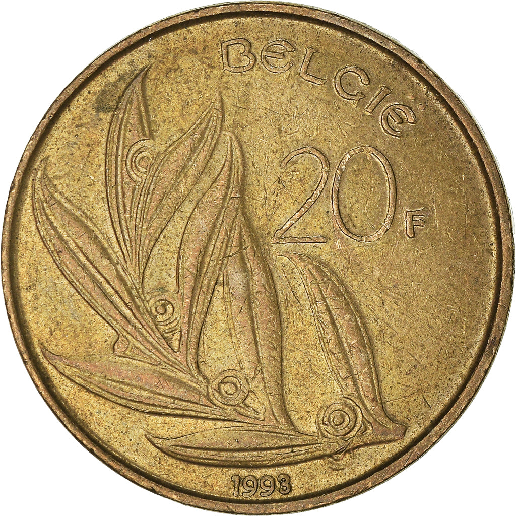 Moeda, Bélgica, 20 Francs, 20 Frank, 1998