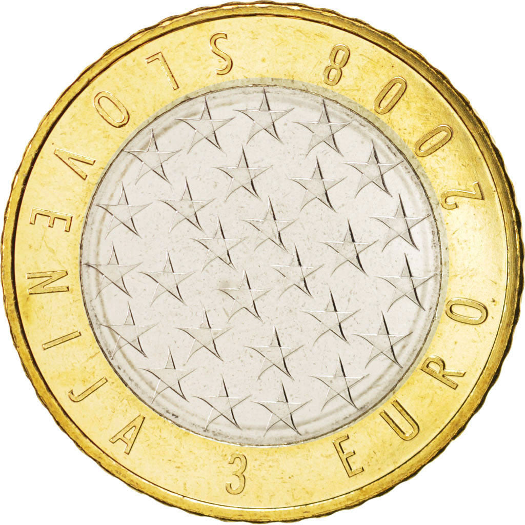 Słowenia, 3 Euro, 2008, MS(63), Bimetaliczny, KM:81