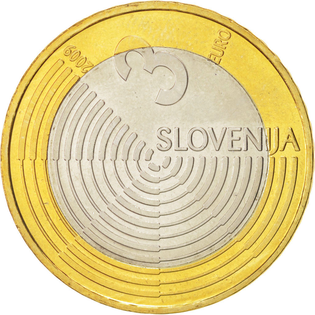 Słowenia, 3 Euro, 2009, Vantaa, MS(63), Bimetaliczny, KM:85