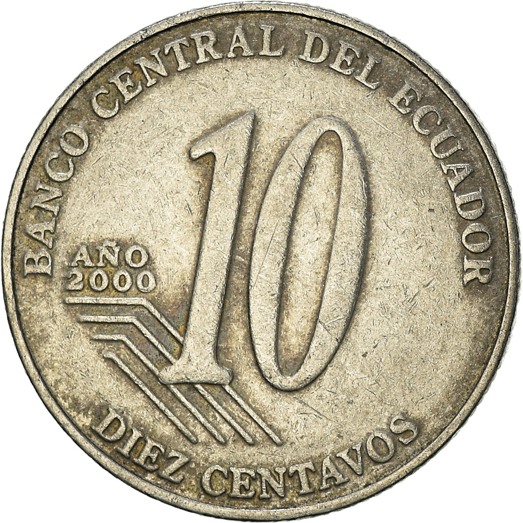 Monnaie, Équateur, 10 Centavos, Diez, 2000