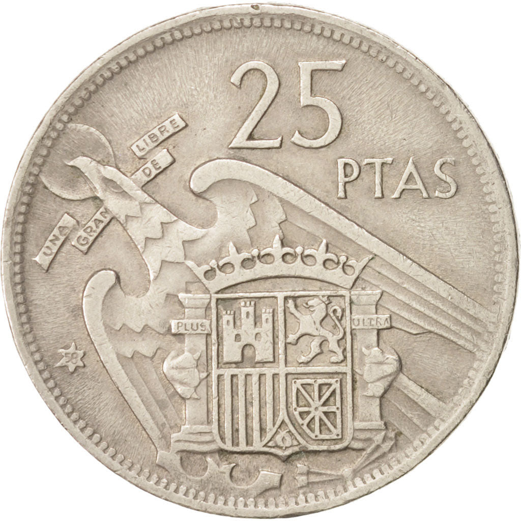 Monnaie, Espagne, Caudillo and regent, 25 Pesetas, 1957, TTB, Copper-nickel