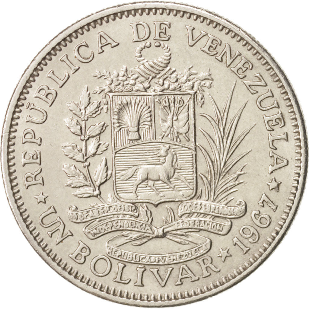 Coin, Venezuela, Bolivar, 1967, British Royal Mint, AU(55-58), Nickel, KM:42