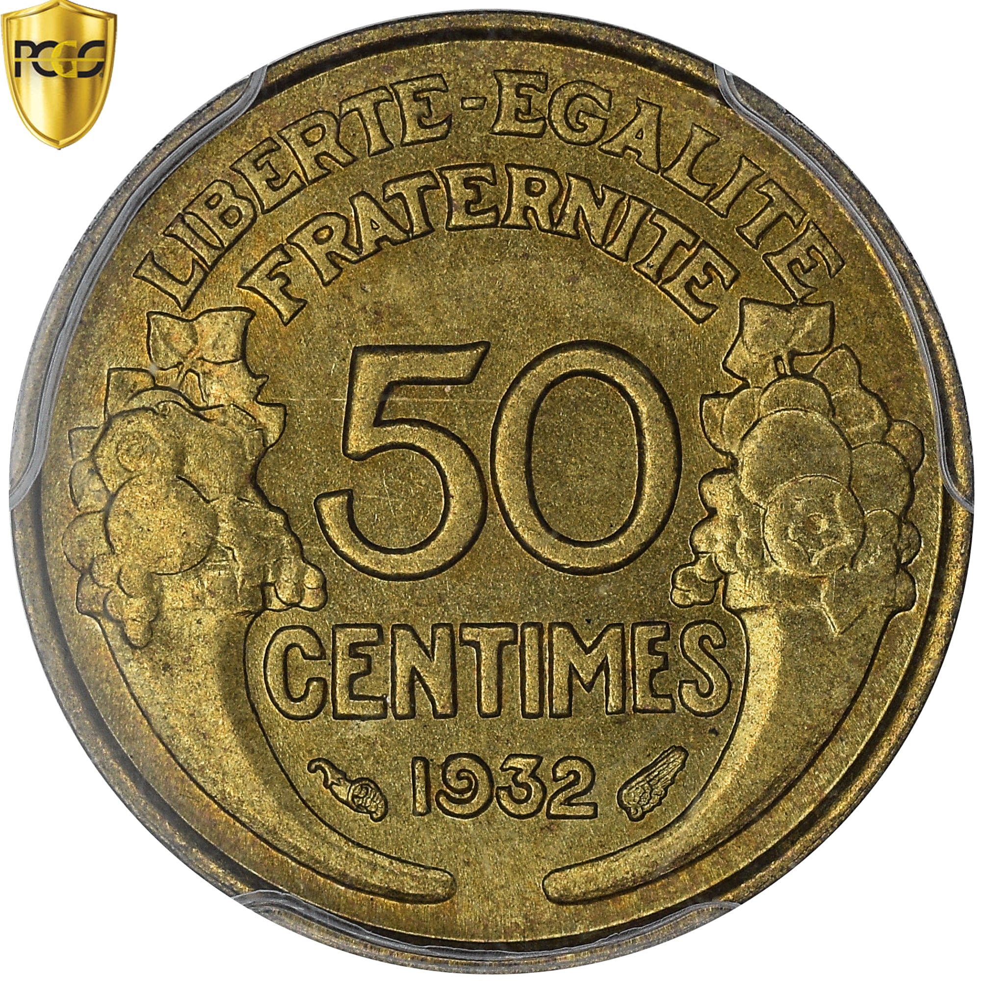 France, 50 Centimes, Morlon, 1932, Paris, 9 et 2 ouverts, Bronze-Aluminium