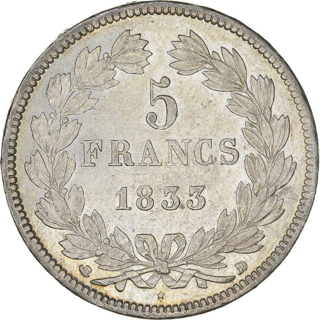 Coin, France, Louis-Philippe, 5 Francs, 1833, Lyon, MS(60-62), Silver, KM:749.4