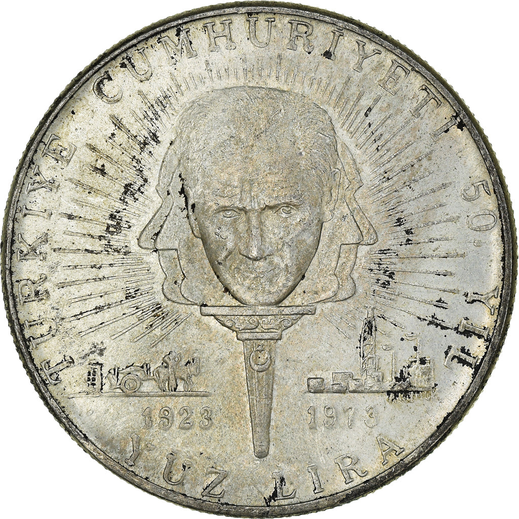 Moneta, Turcja, 100 Lira, 1973, MS(63), Srebro, KM:903